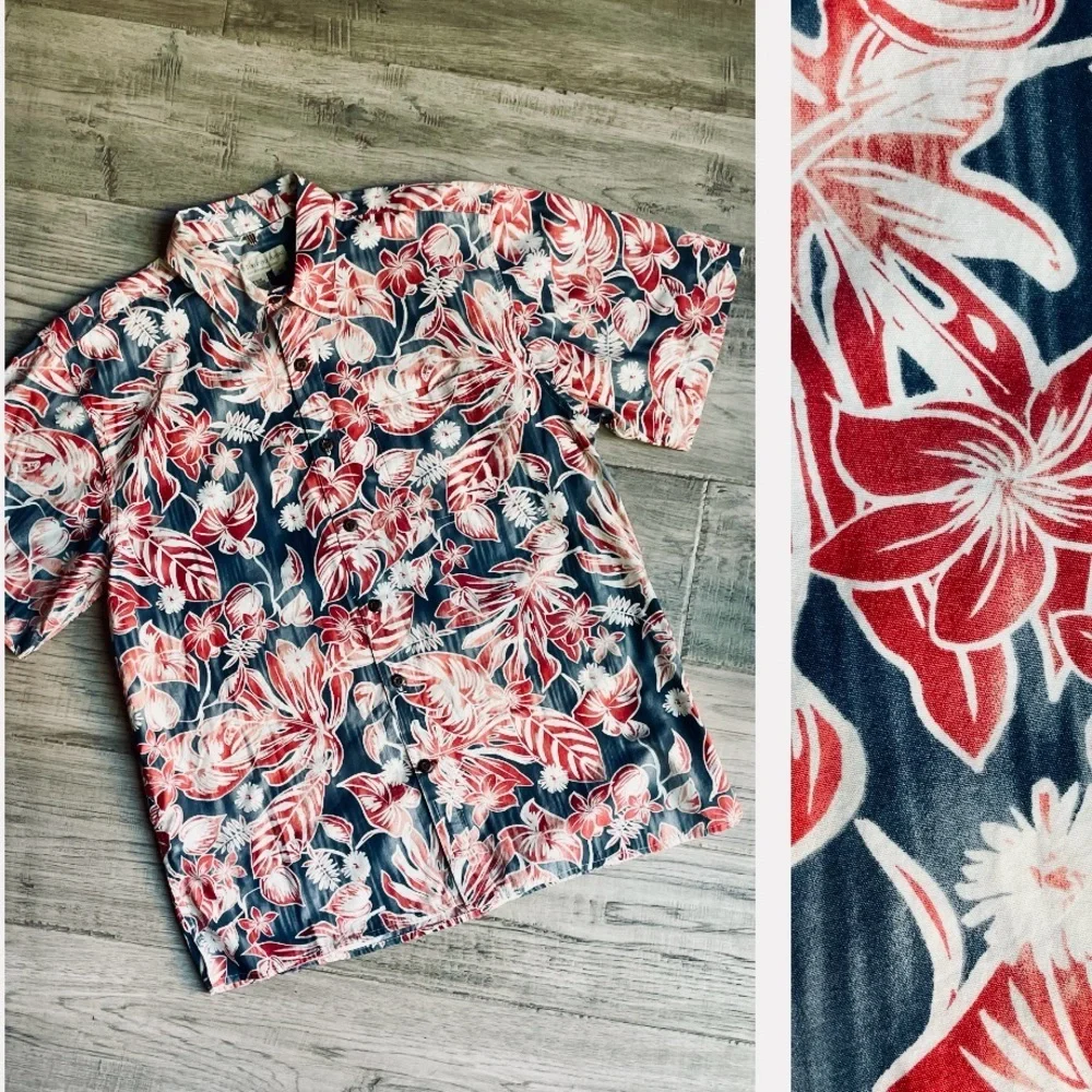 The Territory Ahead Hawaiian Camp Shirt Wearable Art Red/Blue Button Up Men SZ M